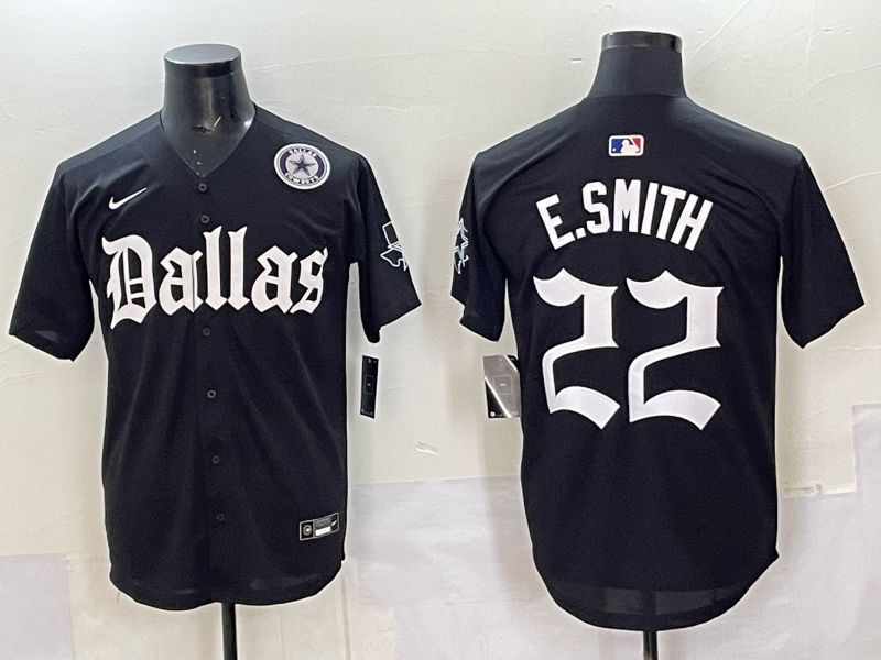 Men 2025 Nike Dallas Cowboys #22 E.Smith Black 5th generation Joint Name Limited NFL Jersey 012